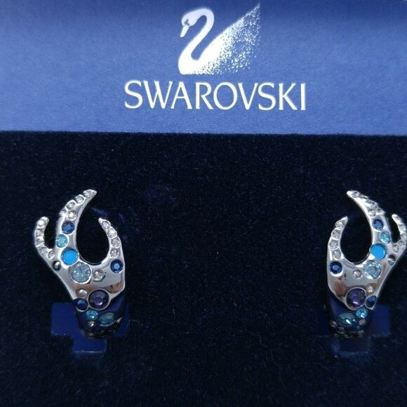Swarovski Rhinestone Earrings, Domination, Ruthenium Plated, Clip On, New In Box - Picture 1 of 8